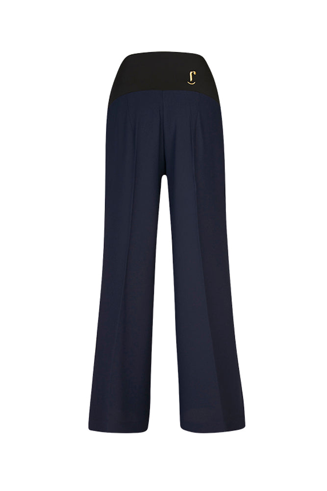 Panta Firenze crepe satin blu con baschina