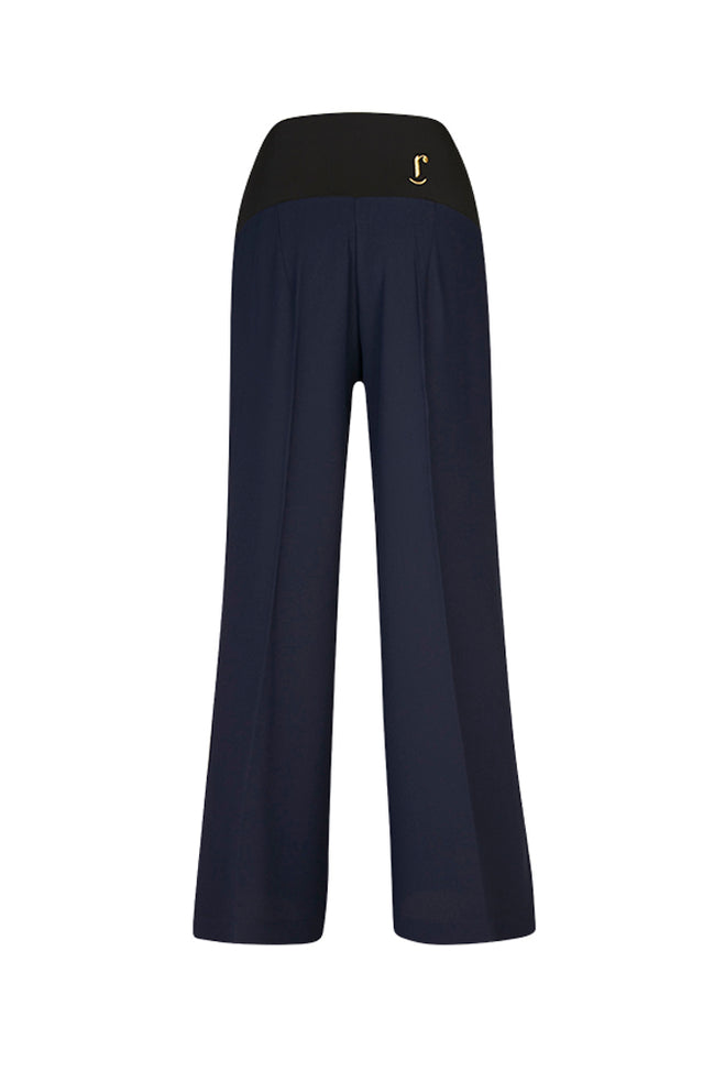 Panta Firenze crepe satin blu con baschina