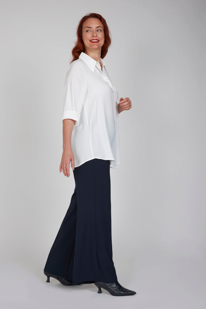 Panta Firenze crepe cady blu con baschina
