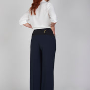 Panta Firenze crepe cady blu con baschina