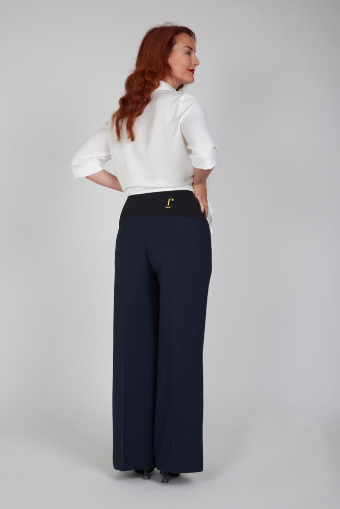 Panta Firenze crepe cady blu con baschina
