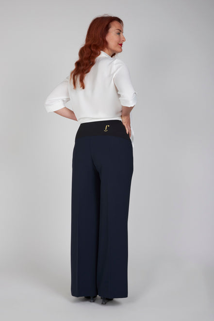 Panta Firenze crepe cady blu con baschina