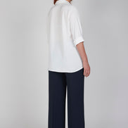 Panta Firenze crepe cady blu con baschina