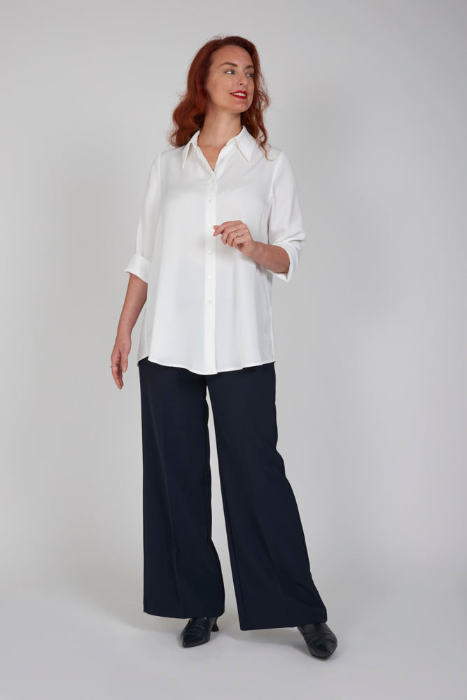Panta Firenze crepe cady blu con baschina