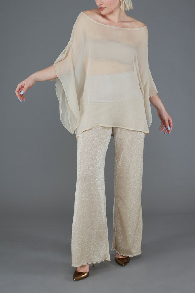 Panta Firenze glitter panna e platino con baschina