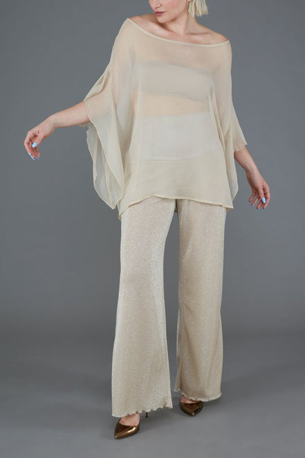 Panta Firenze glitter panna e platino con baschina