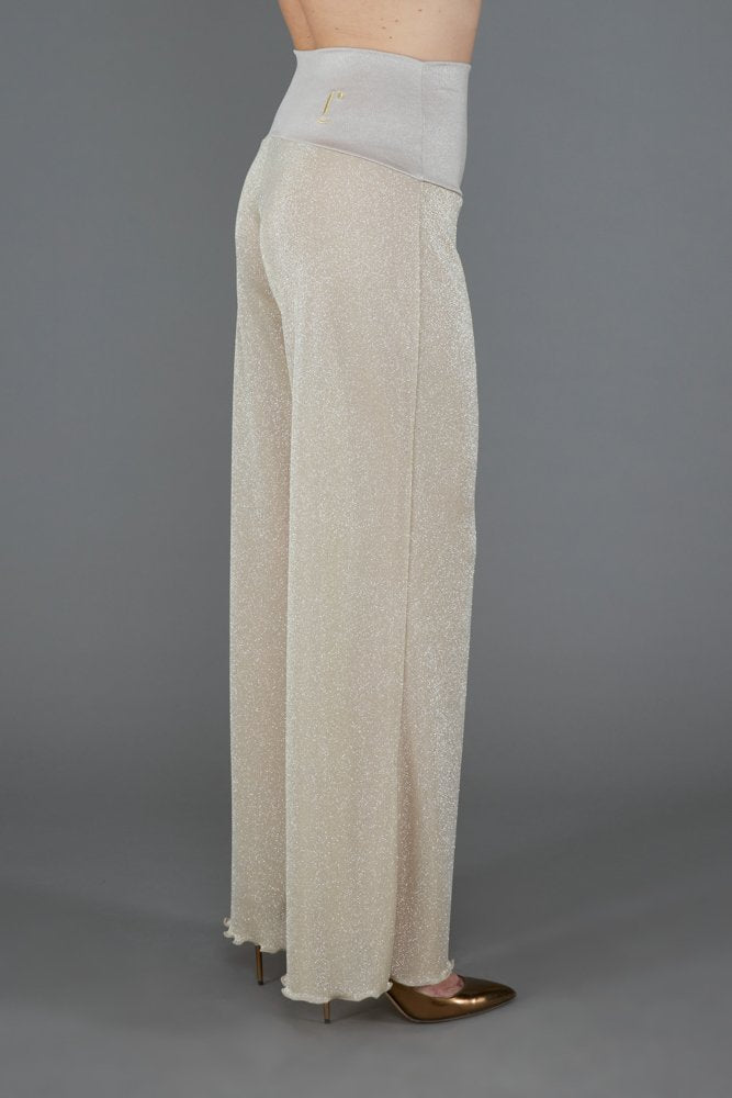 Panta Firenze glitter panna e platino con baschina