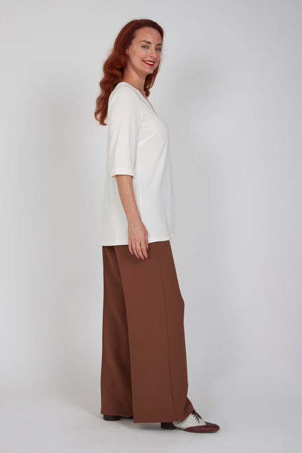 Panta Firenze crepe cady mocha con baschina