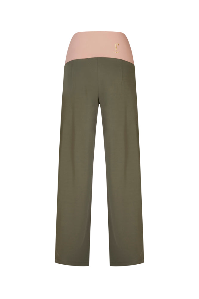 Panta Firenze fluido verde militare con baschina