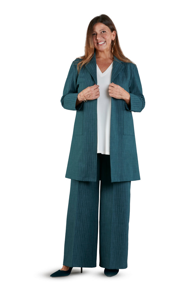 Panta Firenze gessato verde con baschina
