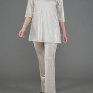 Panta Milano in Jersey Lurex Platino lungo con baschina