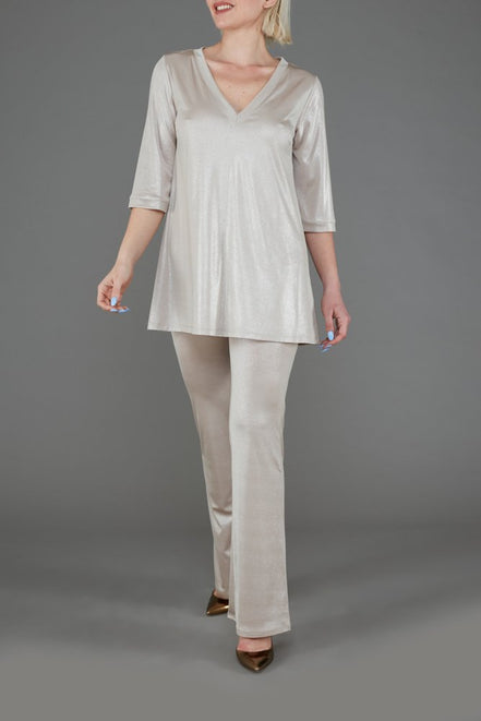 Panta Milano in Jersey Lurex Platino lungo con baschina