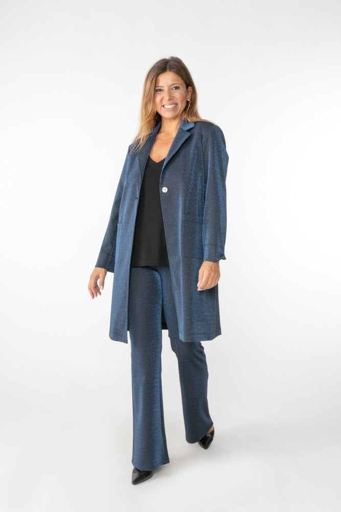 Panta Milano lurex blu con baschina