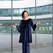 Panta Milano velluto blu con baschina