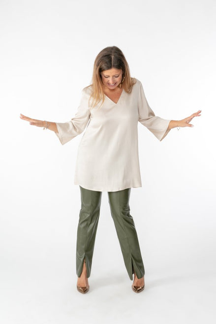 Panta NY ecopelle verde militare con baschina