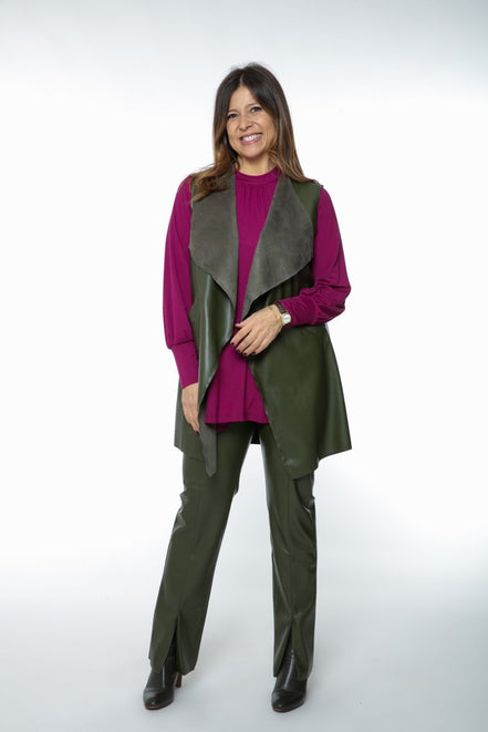 Panta NY ecopelle verde militare con baschina