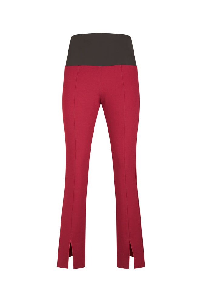 Panta donna con spacchi frontali in punto milano bordeaux con baschina - Panta NY