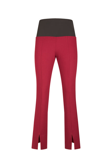 Panta donna con spacchi frontali in punto milano bordeaux con baschina - Panta NY