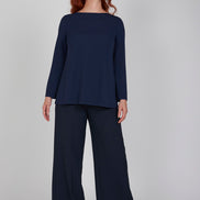 Panta Firenze crepe cady blu con baschina