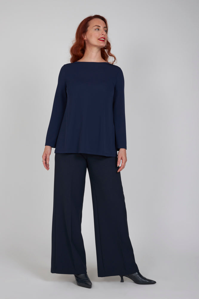 Panta Firenze crepe cady blu con baschina