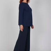 Panta Firenze crepe cady blu con baschina