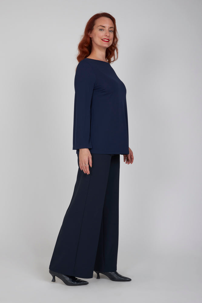 Panta Firenze crepe cady blu con baschina