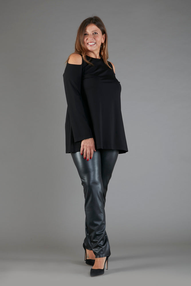 Panta Paris ecopelle nero con baschina