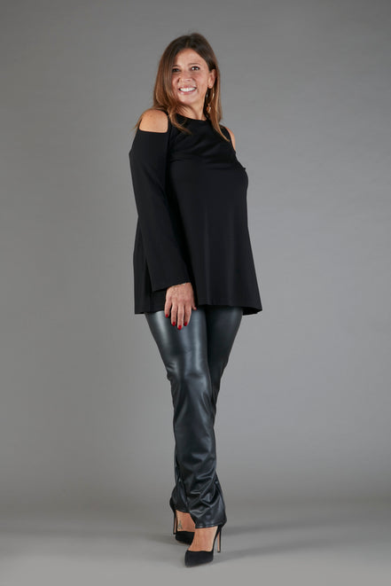 Panta Paris ecopelle nero con baschina