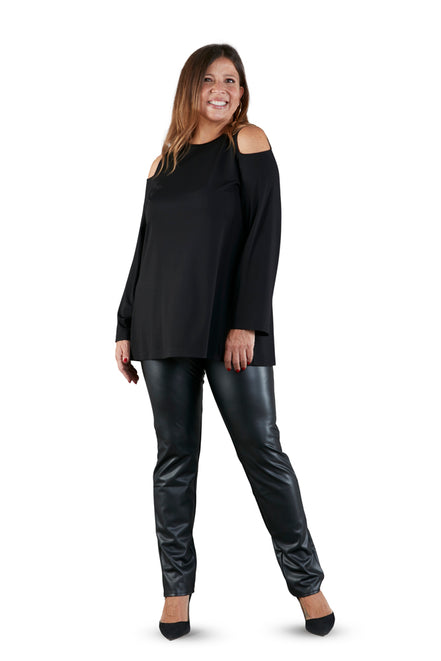 Panta Paris ecopelle nero con baschina