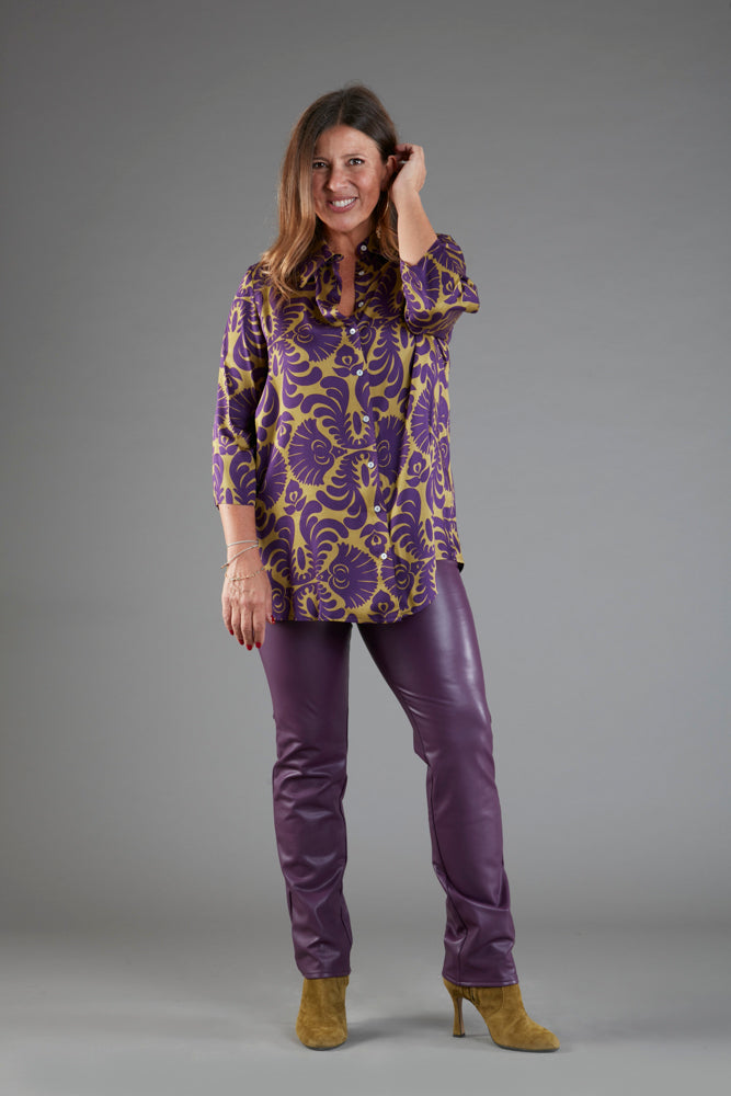 Panta Paris ecopelle viola con baschina