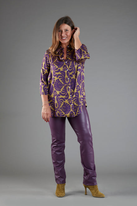 Panta Paris ecopelle viola con baschina