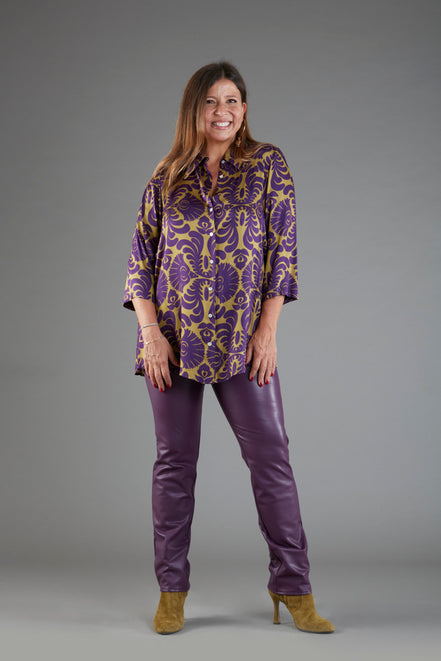 Panta Paris ecopelle viola con baschina