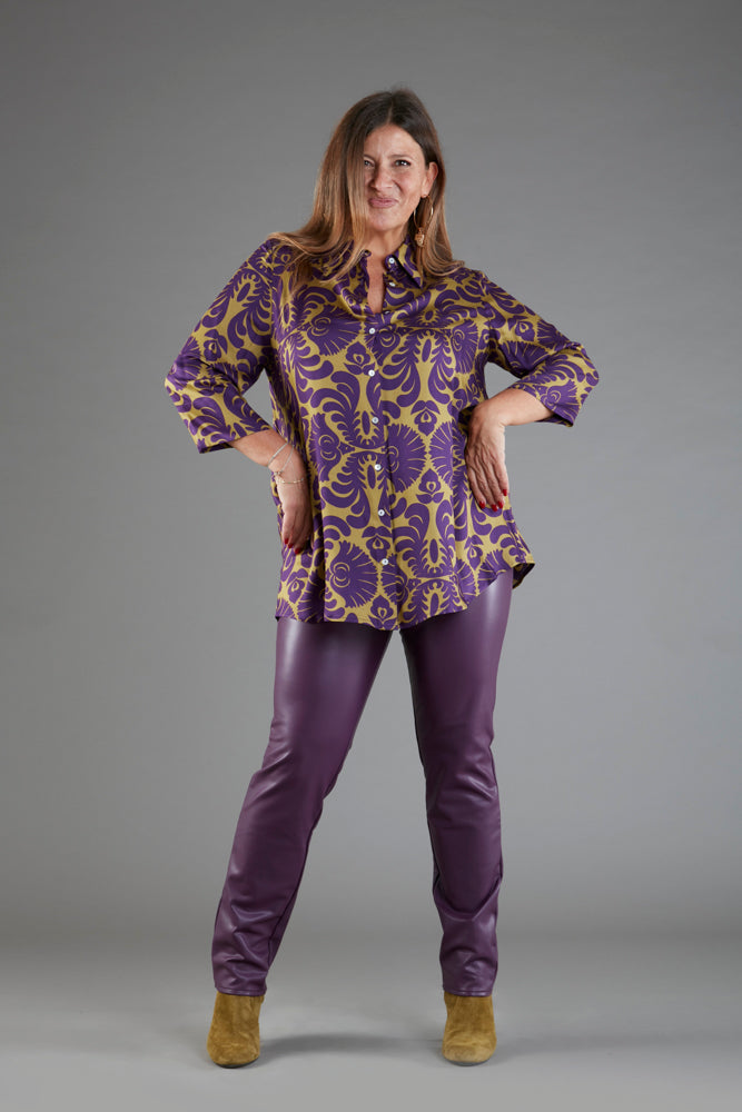 Panta Paris ecopelle viola con baschina