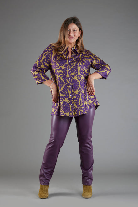 Panta Paris ecopelle viola con baschina