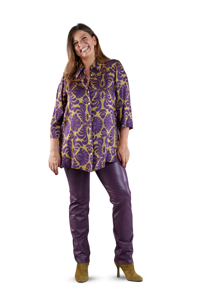 Panta Paris ecopelle viola con baschina