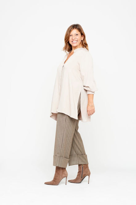 Panta Havana gessato marrone con baschina