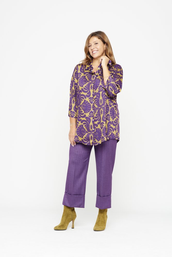 Panta Havana gessato viola con baschina