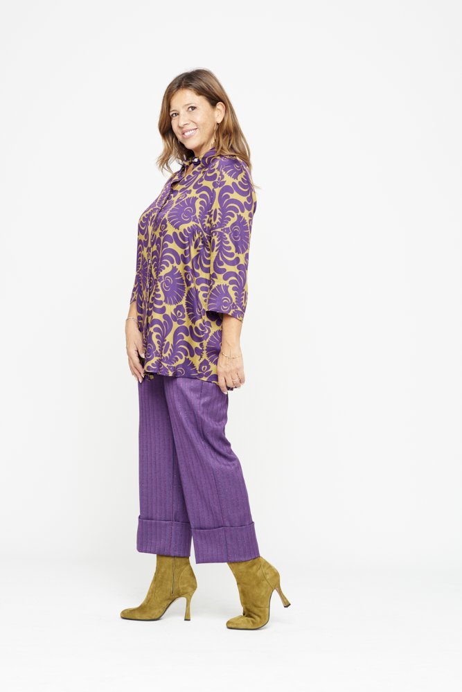 Panta Havana gessato viola con baschina