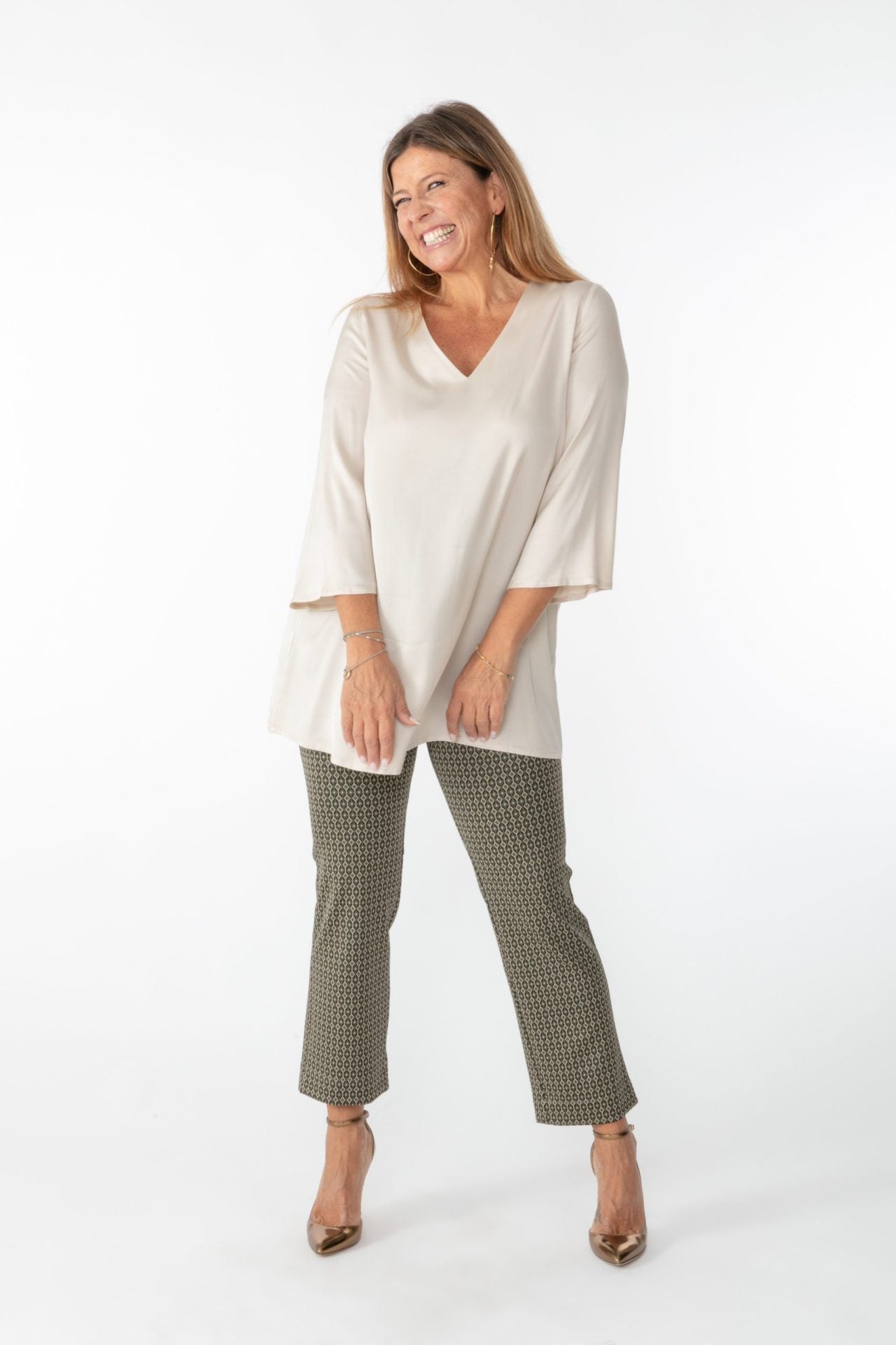 Panta Audrey Jacquard militare con baschina