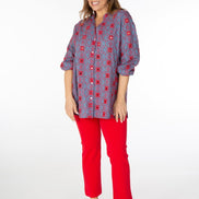 Audrey Trousers in Red Cotton with Baschina Waistband