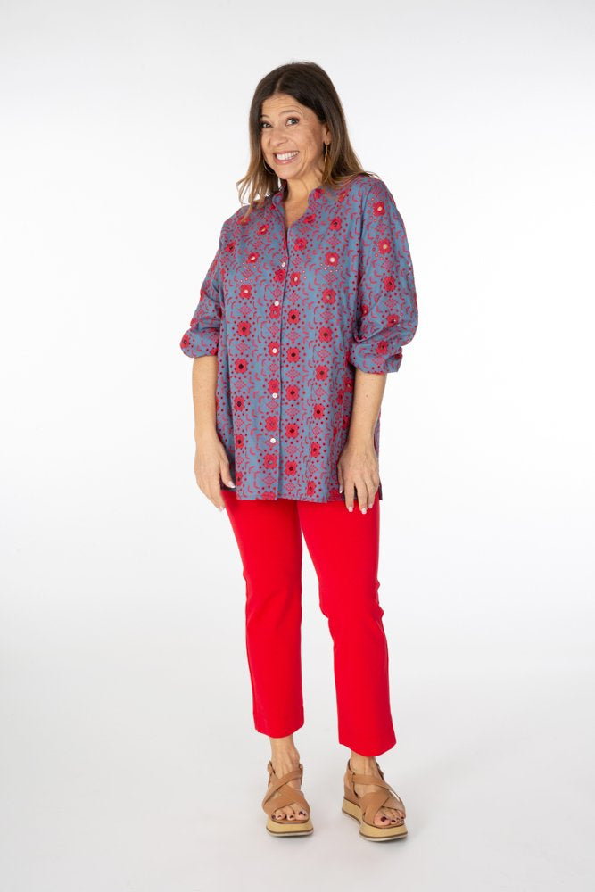 Audrey Trousers in Red Cotton with Baschina Waistband