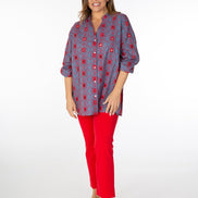 Audrey Trousers in Red Cotton with Baschina Waistband