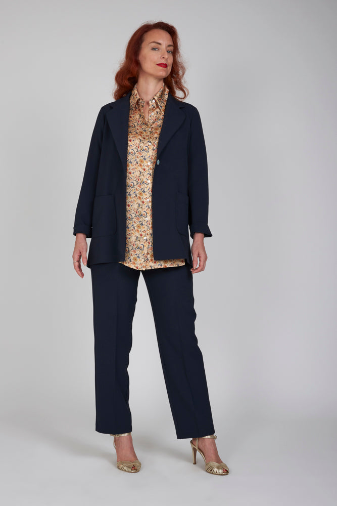 Panta Torino crepe cady blu
