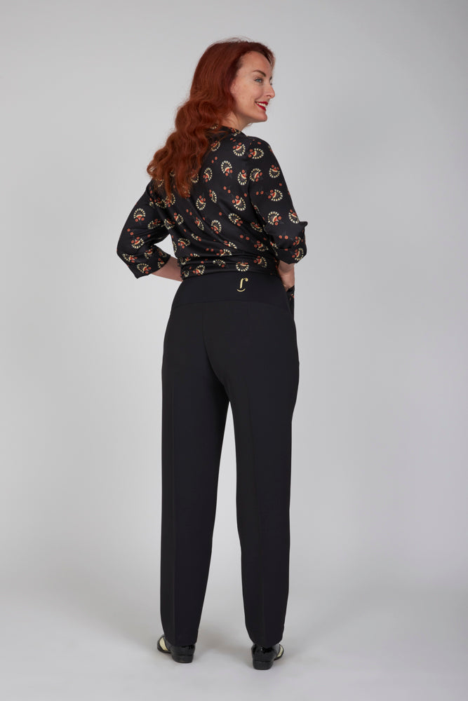 Panta Torino crepe cady nero con baschina
