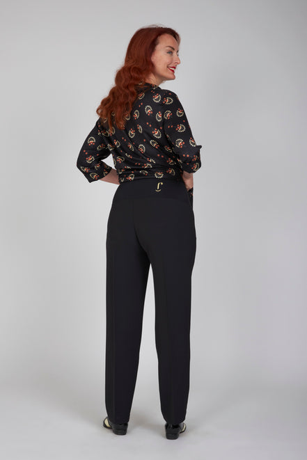 Panta Torino crepe cady nero con baschina