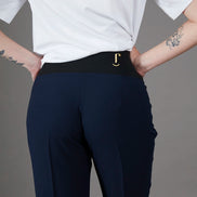 Panta Torino crepe satin blu con baschina