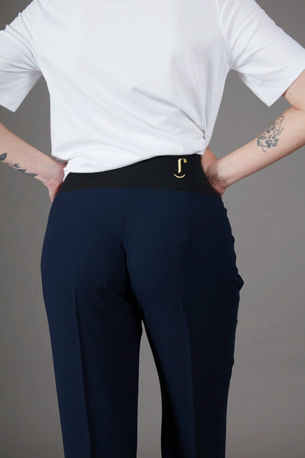 Panta Torino crepe satin blu con baschina