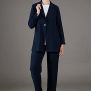 Panta Torino crepe satin blu con baschina