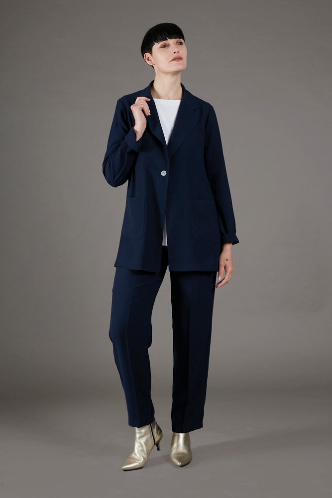 Panta Torino crepe satin blu con baschina