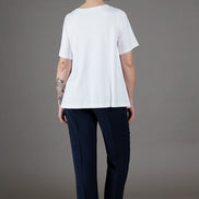 Panta Torino crepe satin blu con baschina